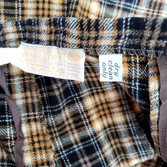 Vintage 70s Pendleton S Yellow Black Plaid Pleated Wool Aline Skirt Hi Waisted‎ - Picture 6 of 7